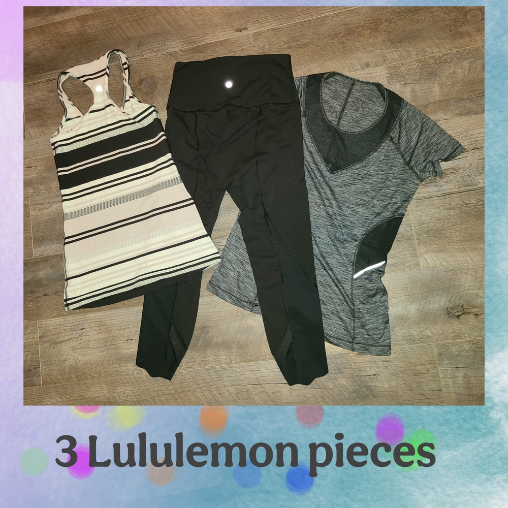 Lululemon 3 Piece Set Including Black Wunder Under High-Rise Crop Scallop Mesh